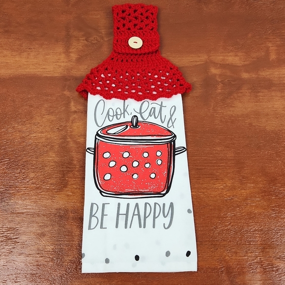 Crocheted Top Hanging Kitchen Flour Sack Towel